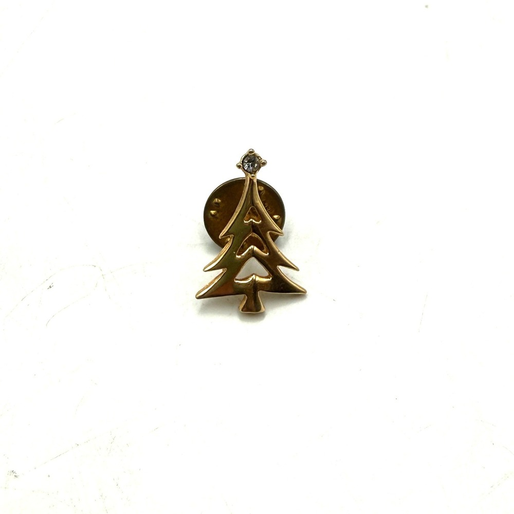 Vintage Avon Christmas Tree Pin Gold Tone Rhinestone Star Holiday Lapel Pin